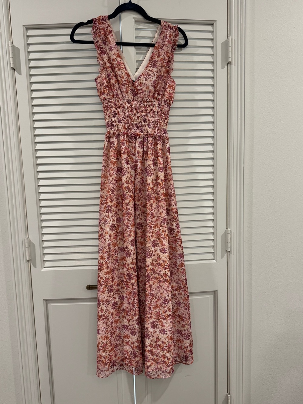 Banana Republic Pink Floral V-Neck Smocked Maxi Dress